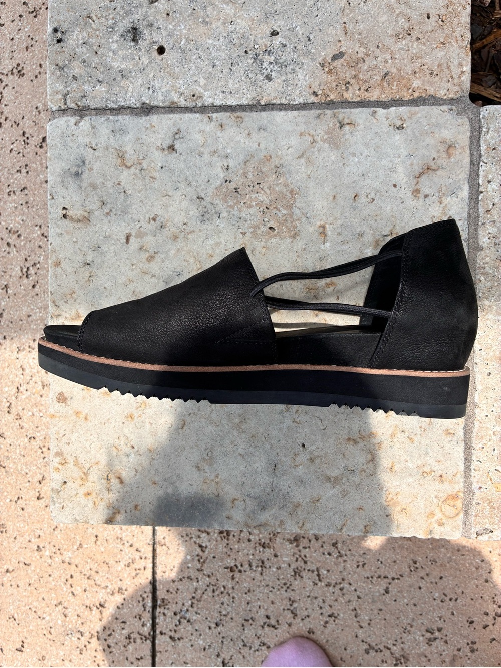 Eileen Fisher Black Leather Open-Toe Slingback Sandals - Picture 4 of 6